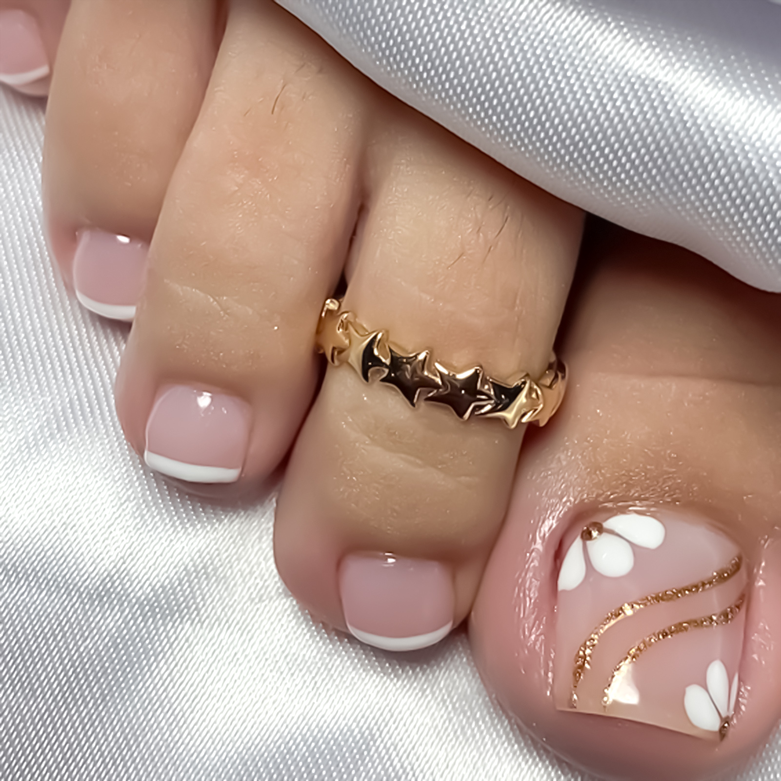 Pressed Flower Art - Nude Pink Color Fake Toenails 24Pcs