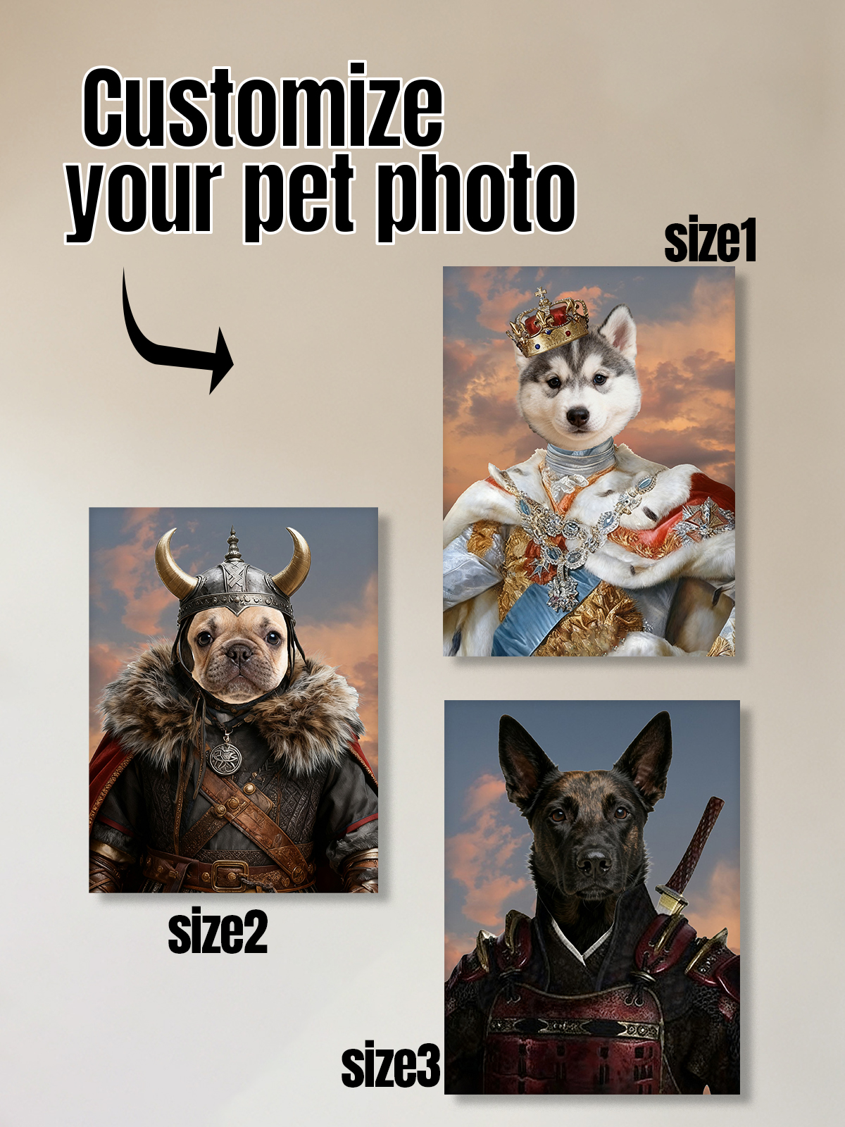 Pet Portrait Custom - Customized Canvas Painting Royal Portrait Photo