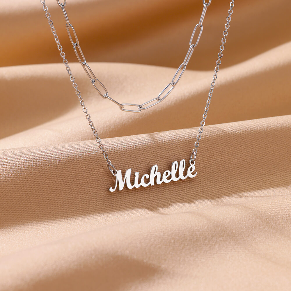 Name Necklace Custom - Custom Double-layer Name Necklace For Women