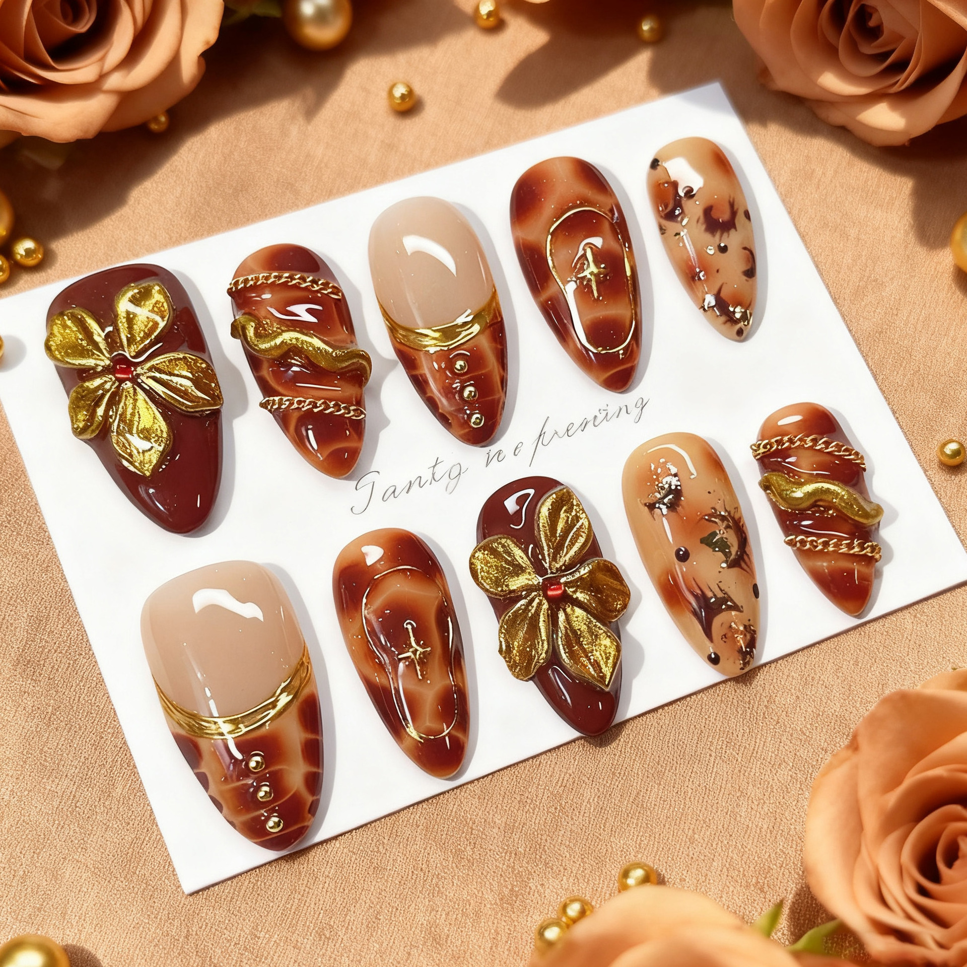 24pcs Flower False Nails Brown - Pressed Flower Art review and price