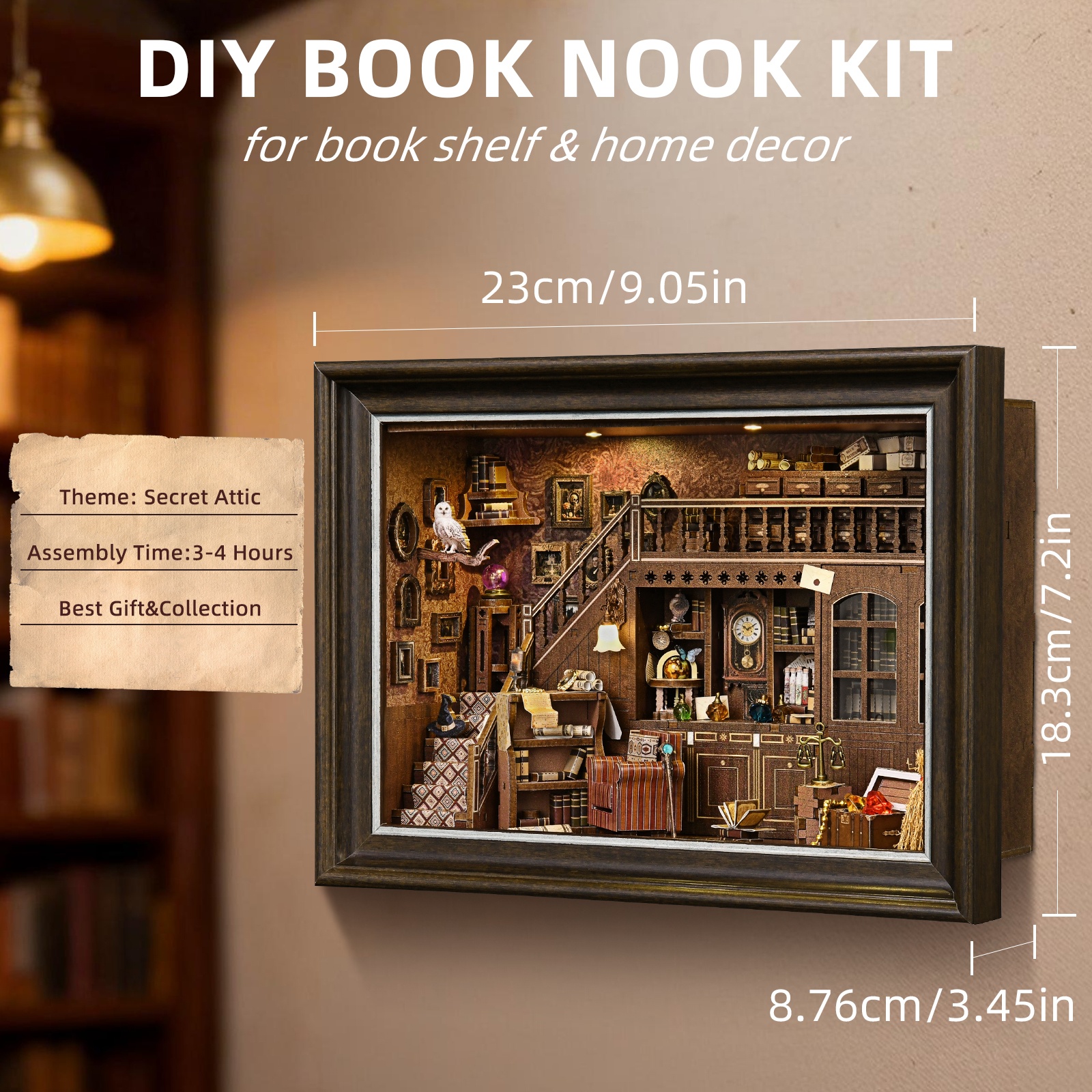Book Nook Kit Secret Attic DIY - Engraved Wood Frame review and price