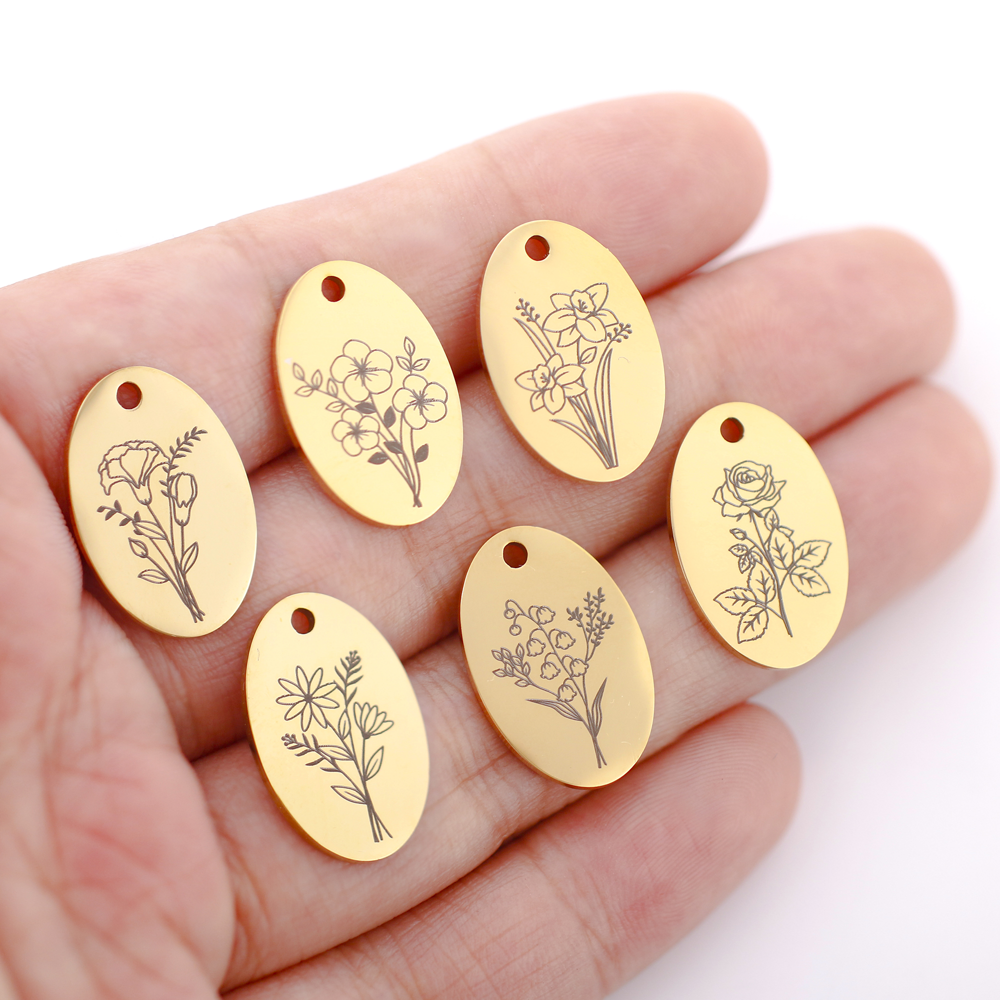 5Pcs Oval Birth Month Flower P - Birth Flower Necklace review and price