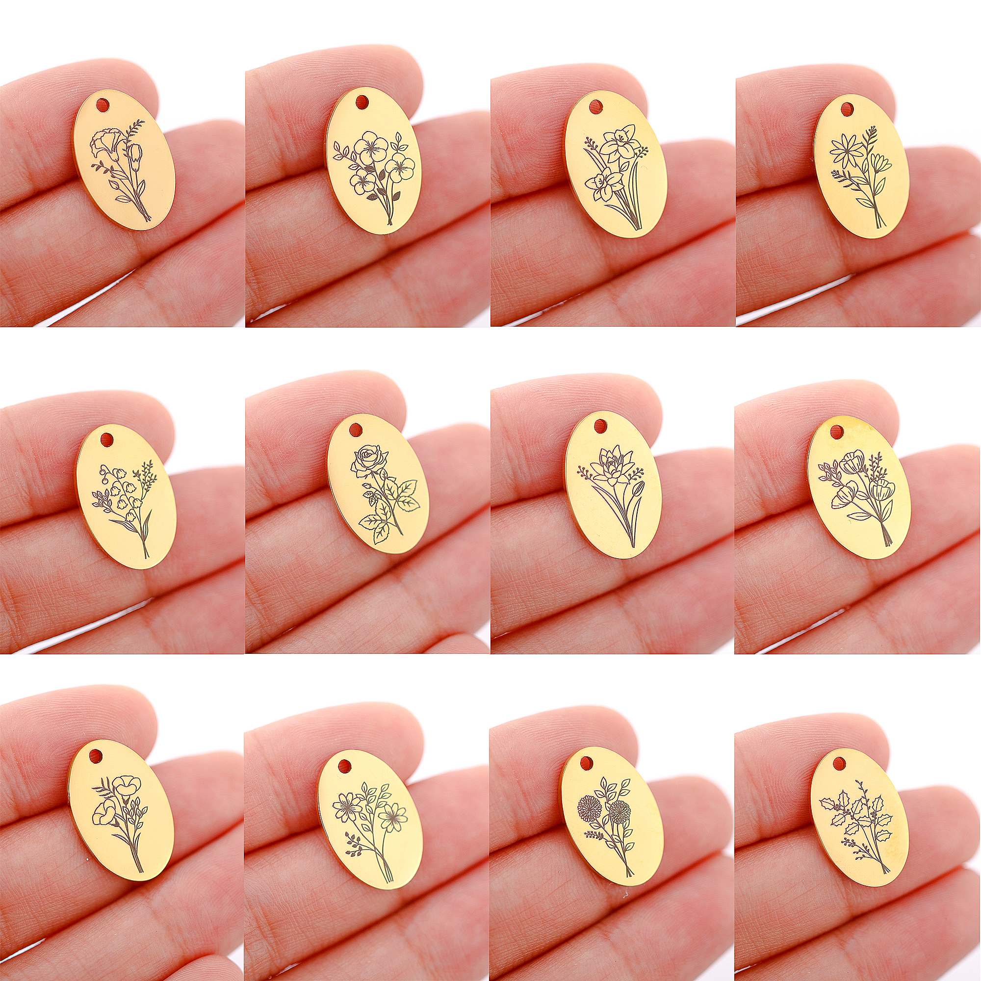 5Pcs Oval Birth Month Flower P - Birth Flower Necklace review and price