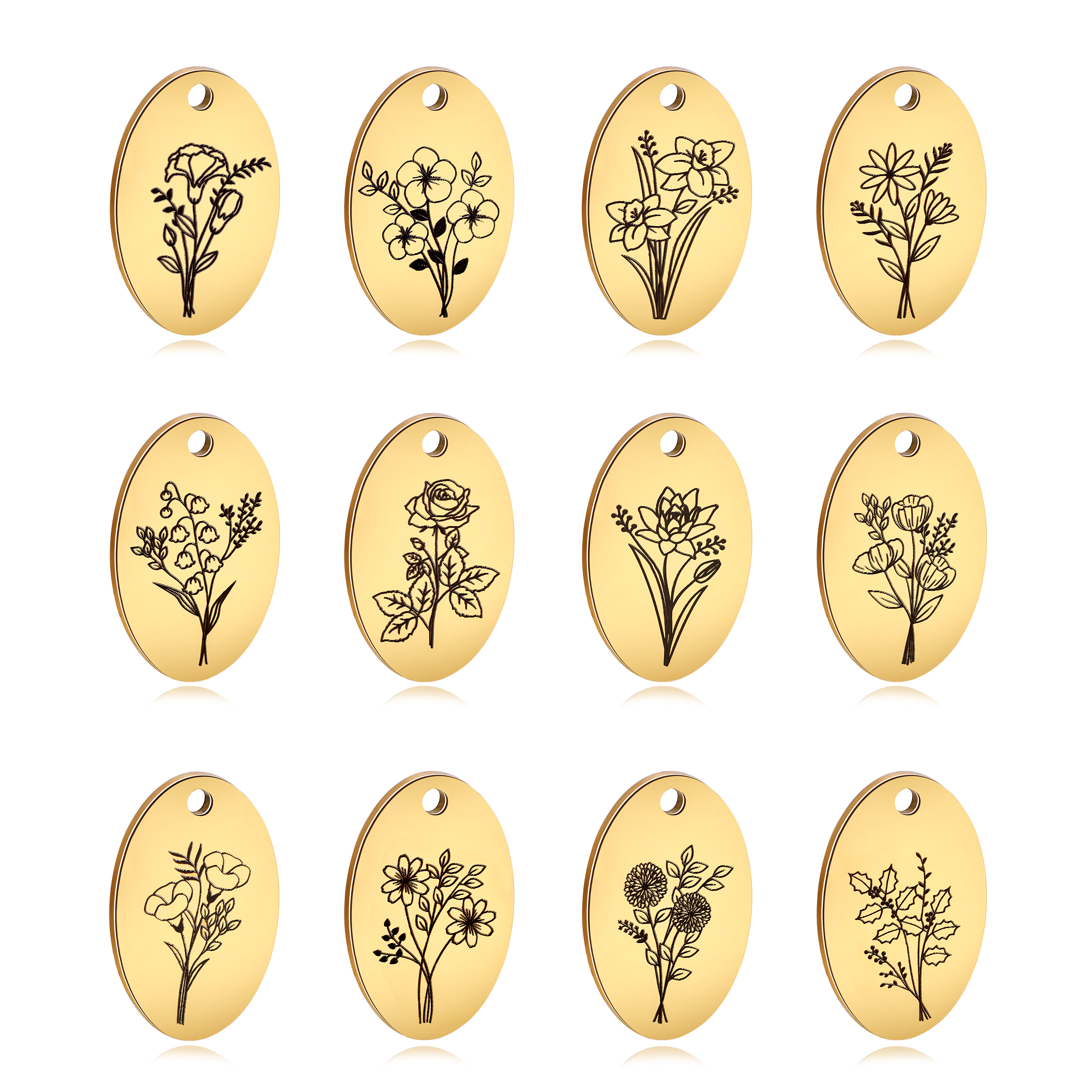 5Pcs Oval Birth Month Flower P - Birth Flower Necklace review and price