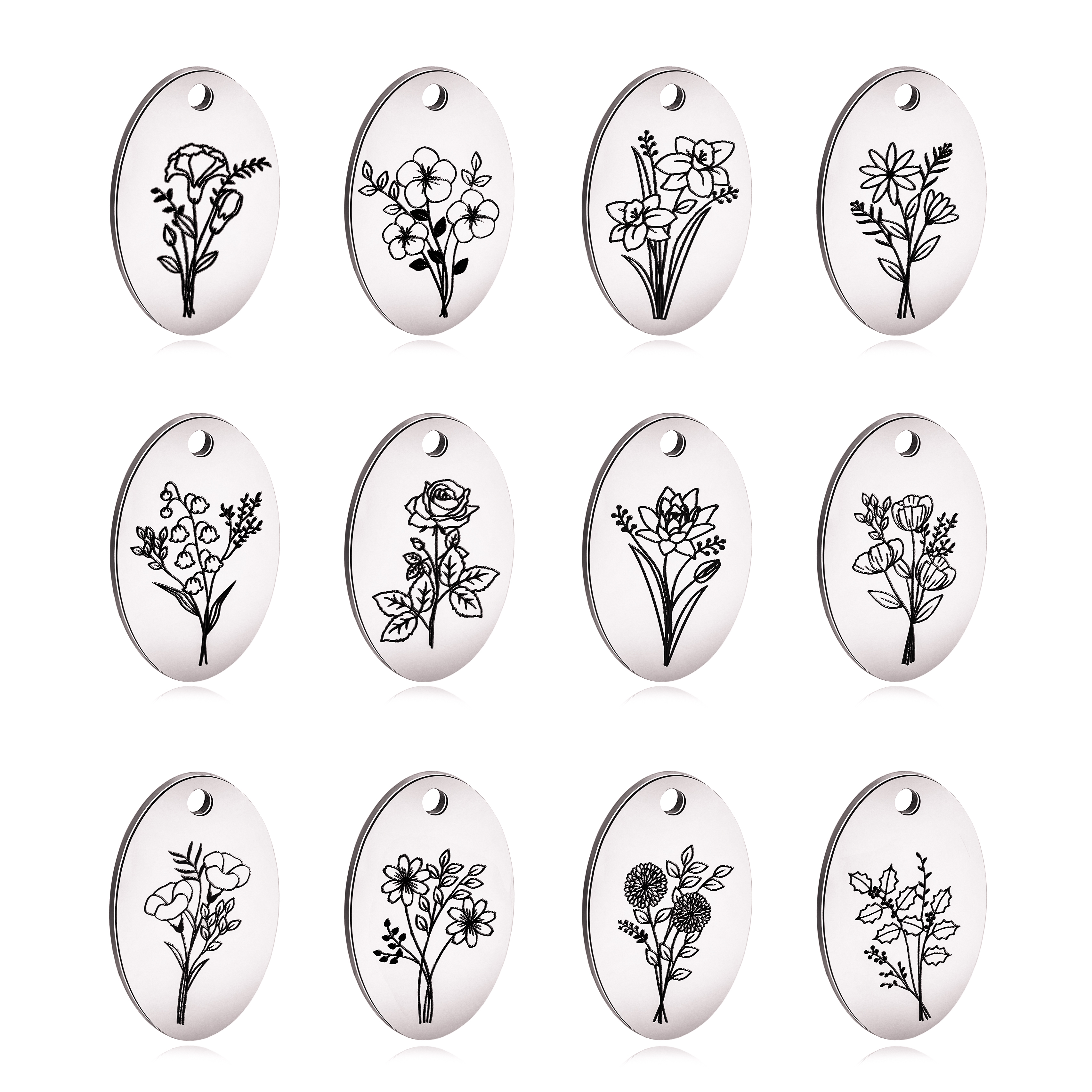 5Pcs Oval Birth Month Flower P - Birth Flower Necklace review and price