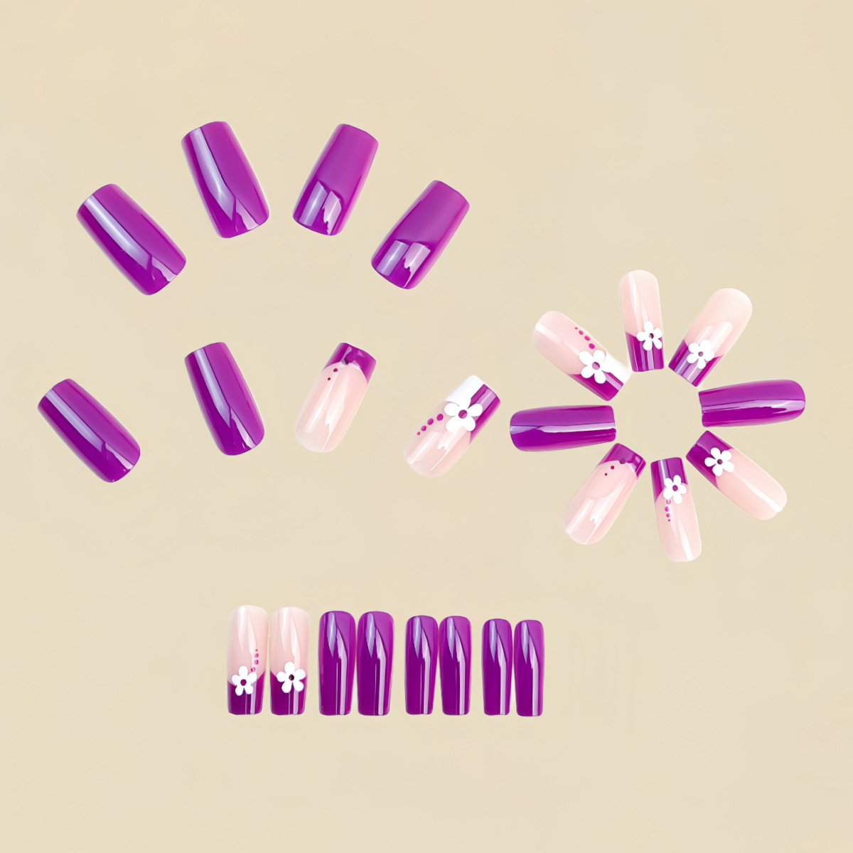 Medium square fake nails for w - Pressed Flower Art review and price