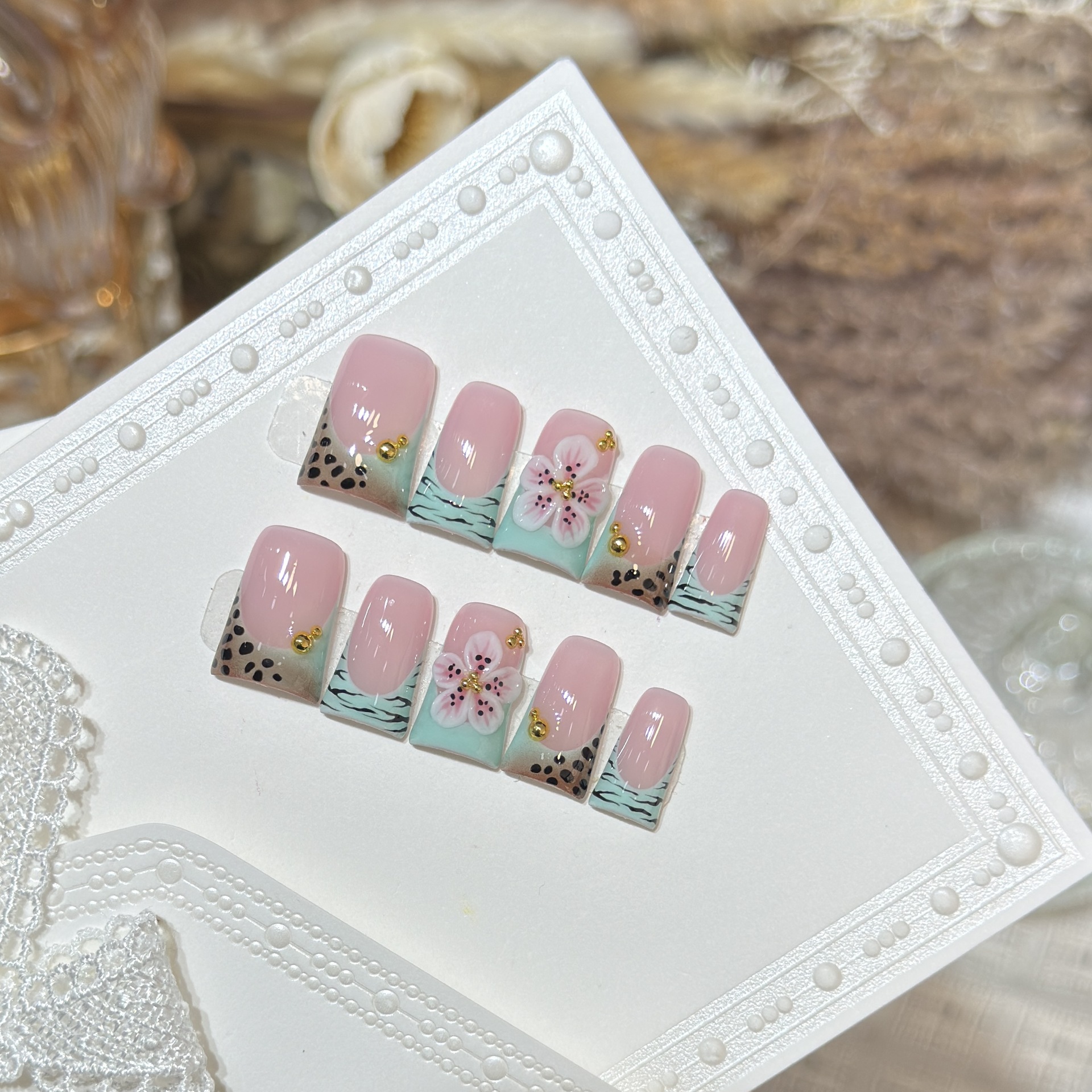 10pcs Press on Nails Duck Mout - Pressed Flower Art review and price