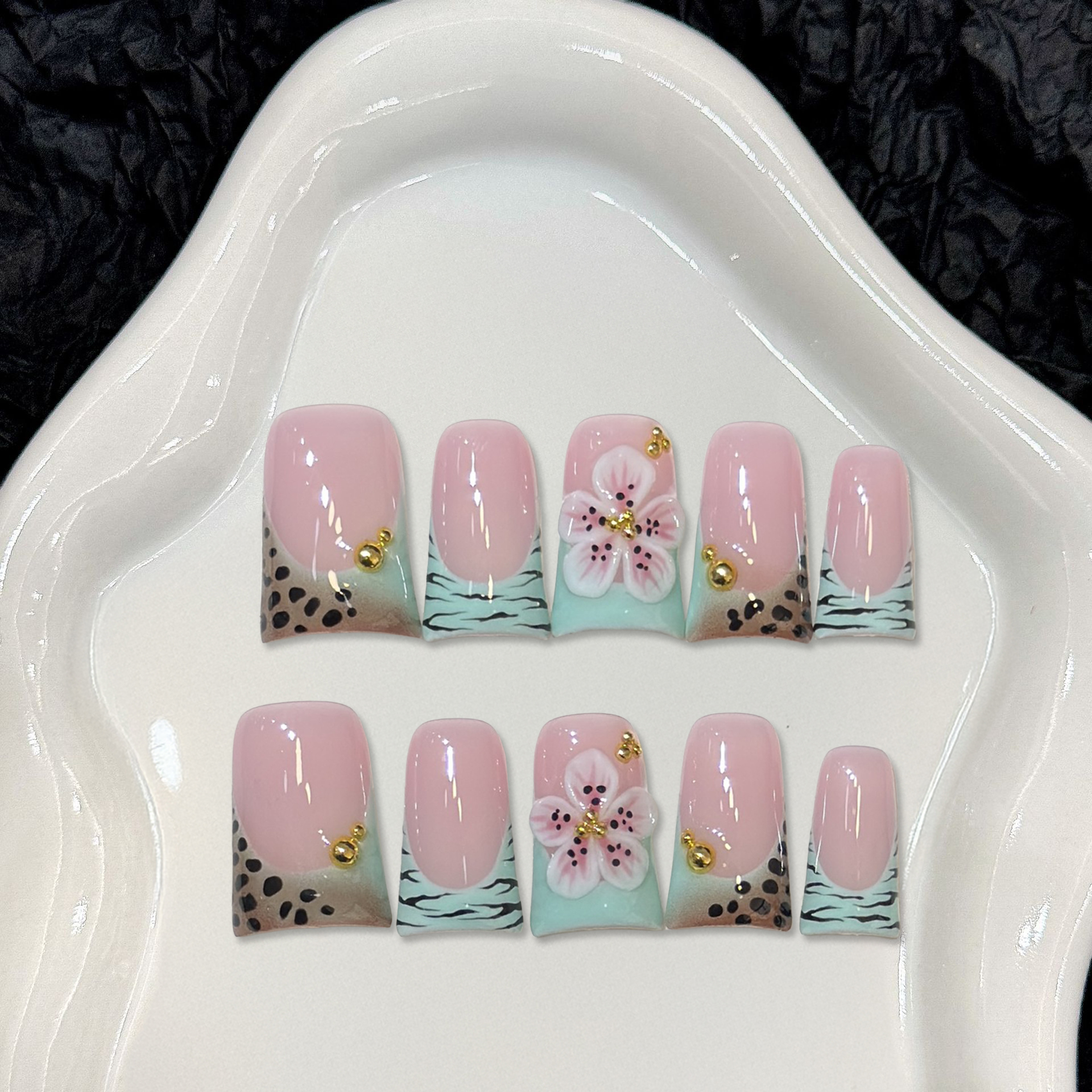 10pcs Press on Nails Duck Mout - Pressed Flower Art review and price