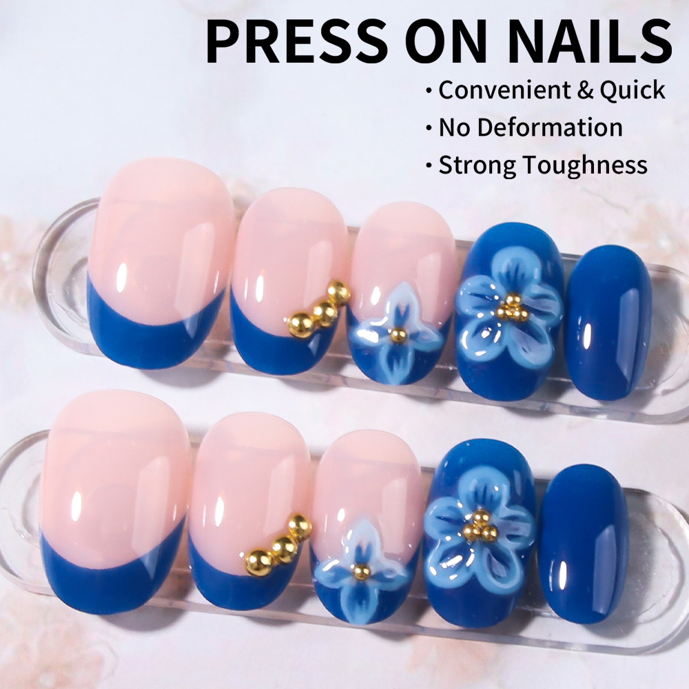 24pcs Short Oval 3D Gel Nail S - Pressed Flower Art review and price