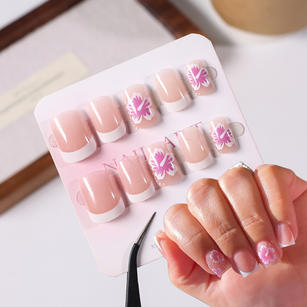 24Pcs French Flower False Nail - Pressed Flower Art review and price