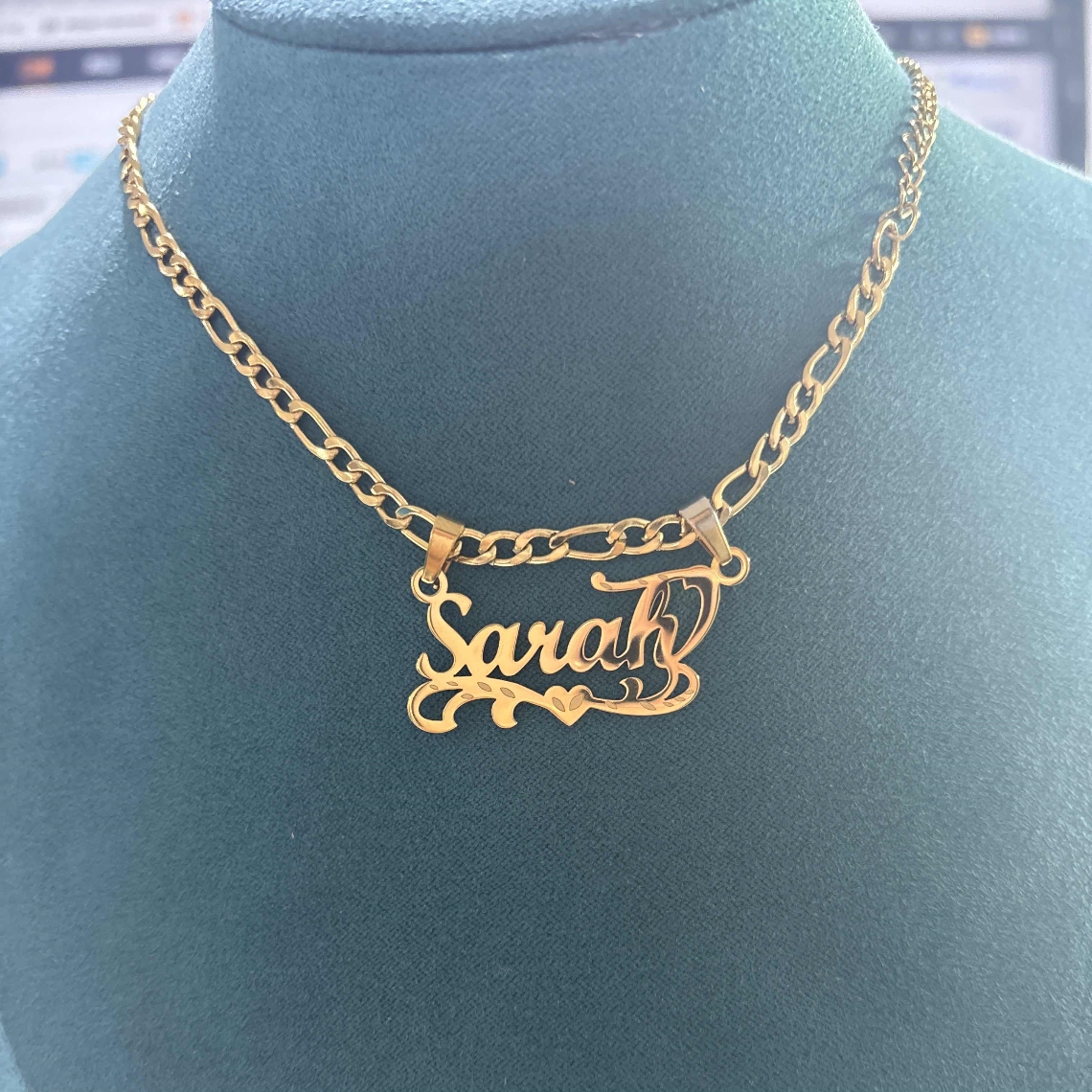 Custom Figaro Chain Heart Name - Name Necklace Custom review and price